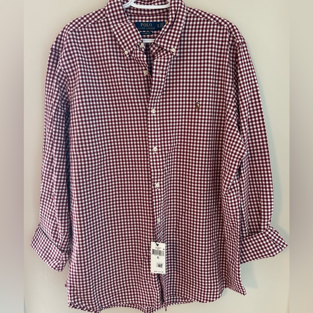 Classic Men's Burgundy Checkered Button Down Shirt